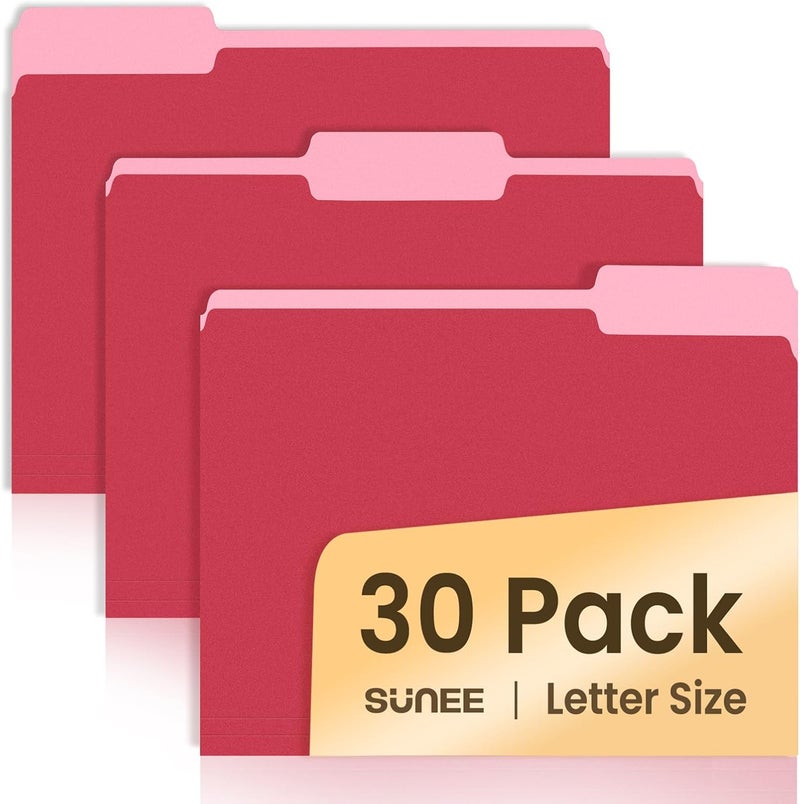 SUNEE File Folders, 30 Pack Manilla Folders 8.5 x 11, Colored File Folder Home Office School Supplies for Documents Files Paper, Red - Image 1